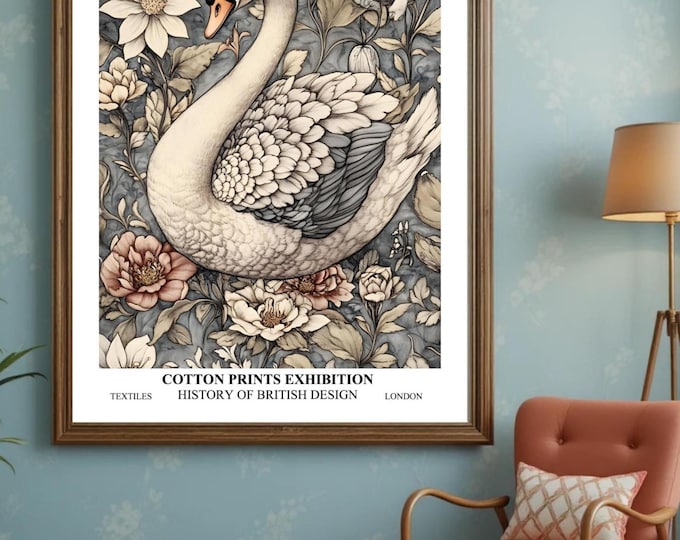 William Morris Swan Print, Exhibition Art, River Artwork, Large Poster, Animal Nature Wildlife,