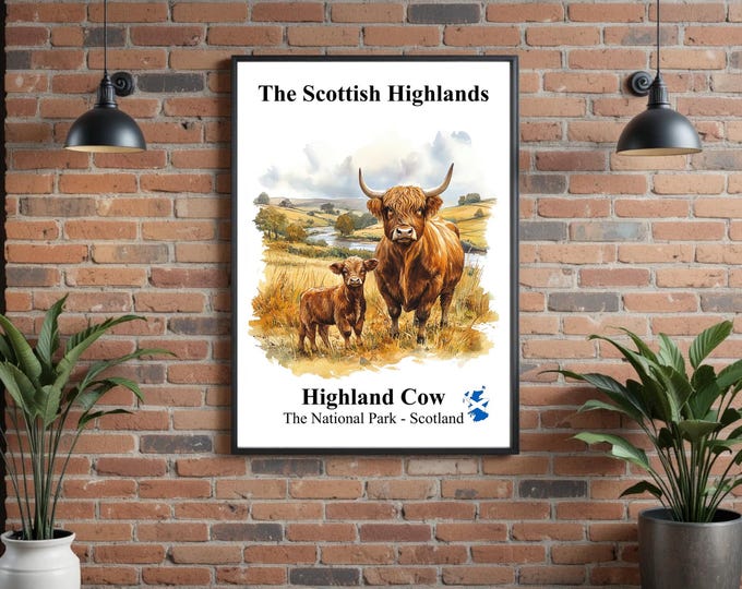 Highland Cow Print, Kitchen, Dining Room, Bedroom, UNFRAMED PRINT
