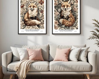 William Morris Fox Prints, Set of 2, Exhibition Art, Wildlife Artwork,