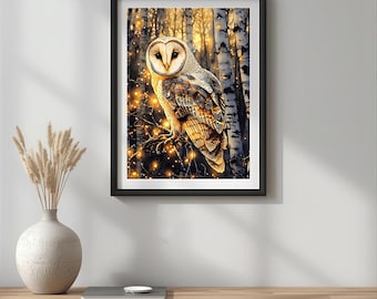 Barn Owl Watercolour  Poster Wall Art Print