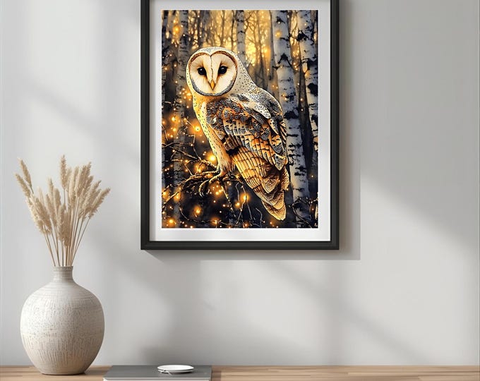 Barn Owl Watercolour  Poster Wall Art Print