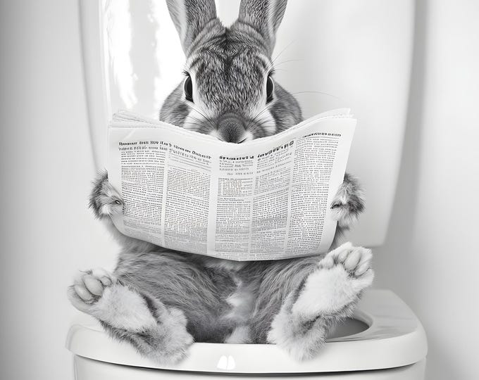 Funny Bunny Toilet Poster, Bathroom Wall Art, A4/A3 Print