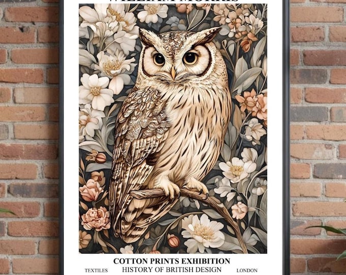 William Morris Owl Print, Exhibition Art, Wild Bird Artwork, Large Poster, Animal Nature Wildlife,
