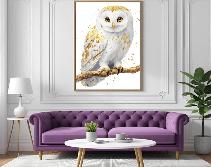 Snow Owl Watercolour Painting Wall Art Print