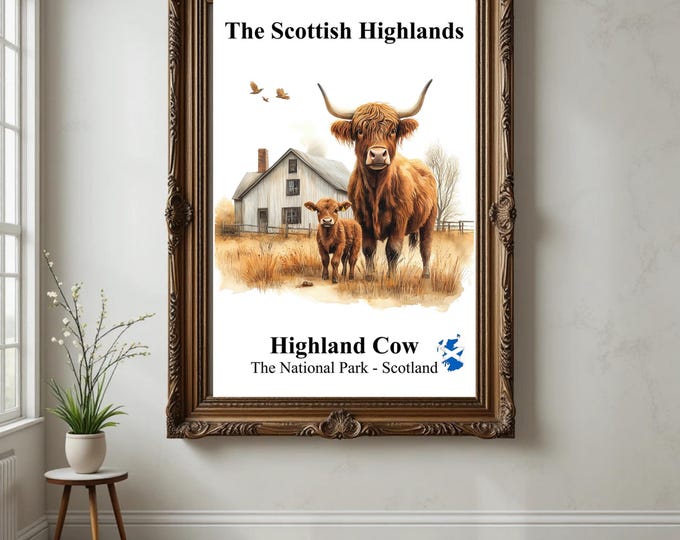 Highland Cow Print, Kitchen, Dining Room, Bedroom, UNFRAMED PRINT