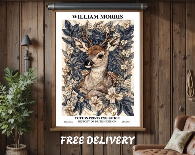 William Morris Deer Print, Exhibition Art, Woodland Artwork, Large Poster, Animal Nature Wildlife,