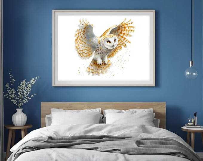 Snow Owl Watercolour Painting Wall Art Print