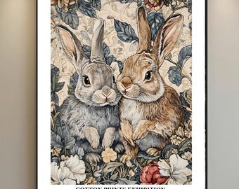 William Morris Rabbit  Print, Exhibition Art, Woodland Artwork, Bunny Rabbits, Animal Nature Wildlife,