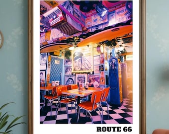 Route 66 Wall Art Print  - Kitchen - Bar - Lounge, Large Poster Prints,