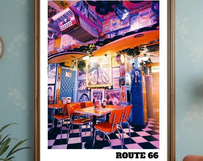 Route 66 Wall Art Print  - Kitchen - Bar - Lounge, Large Poster Prints,