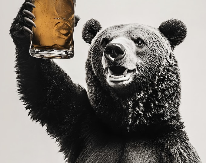 Bear with Beer Photo Print, Bar Wall Art