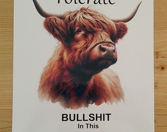 Funny Highland Cow Art Print, Bathroom Decor, A4/A3 (Framed Option)