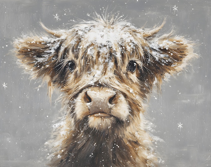 Highland Cow in the Snow Watercolour Wall Print Art