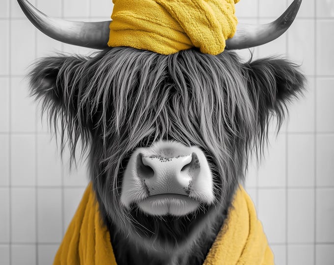 Highland Cow Bathroom Print, Funny Animal Photo Poster