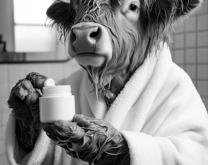 Highland Cow Bathroom Art Print, Funny Animal Photo Poster