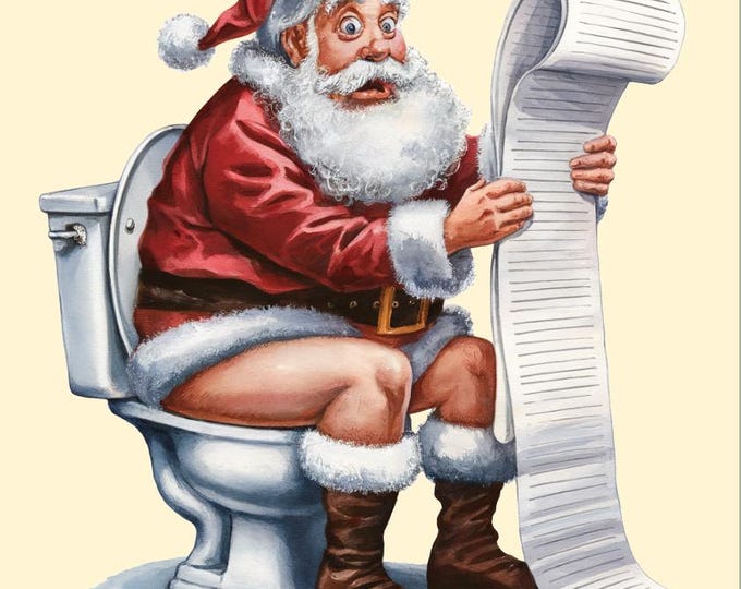 SANTA SAT On The TOILET Funny Father Christmas Bathroom - Toilet Wall Art Print