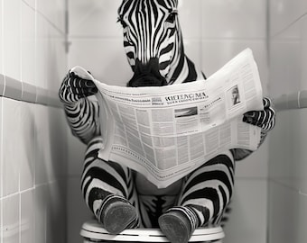 Zebra on Toilet Photo Print - Funny Bathroom Wall Art