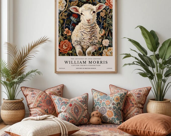 William Morris Lamb Art Print, William Morris Exhibition Print, William Morris Poster, Vintage Wall Art, Textiles Art, Vintage Lamb Print