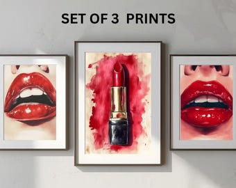 Makeup Wall Art Print, Set of 3 Prints - Lipstick