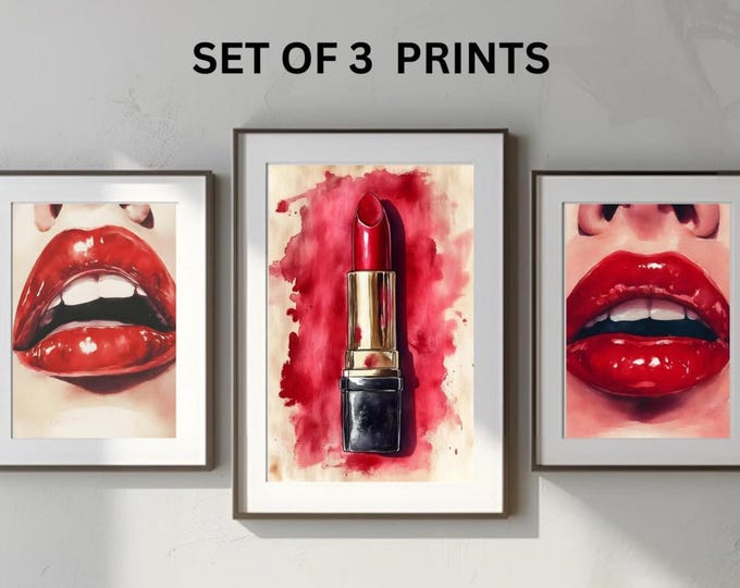 Makeup Wall Art Print, Set of 3 Prints - Lipstick