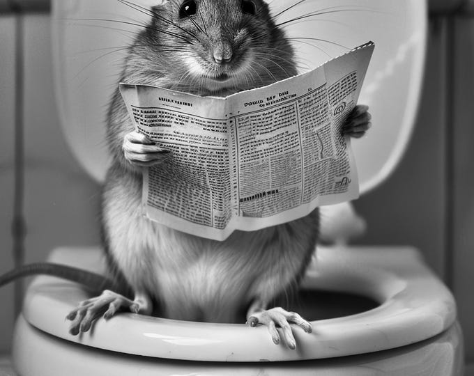 Mouse on Toilet Print | Funny Bathroom Wall Art