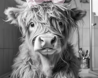 Highland Cow Bathroom Print, Funny Animal Wall Art