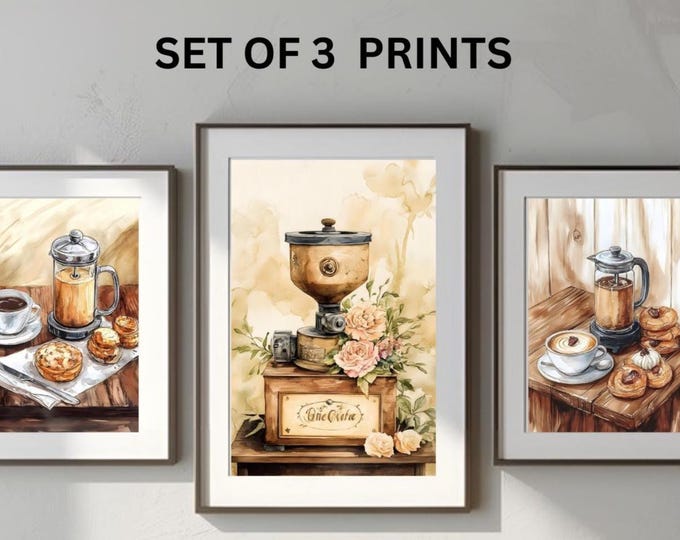 Coffee Art Print, Kitchen, Coffee Bar, Coffee Shop, Wall Art Print, Set of 3