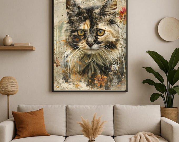 Cat Wall Art Print, Whimsical, Poster,