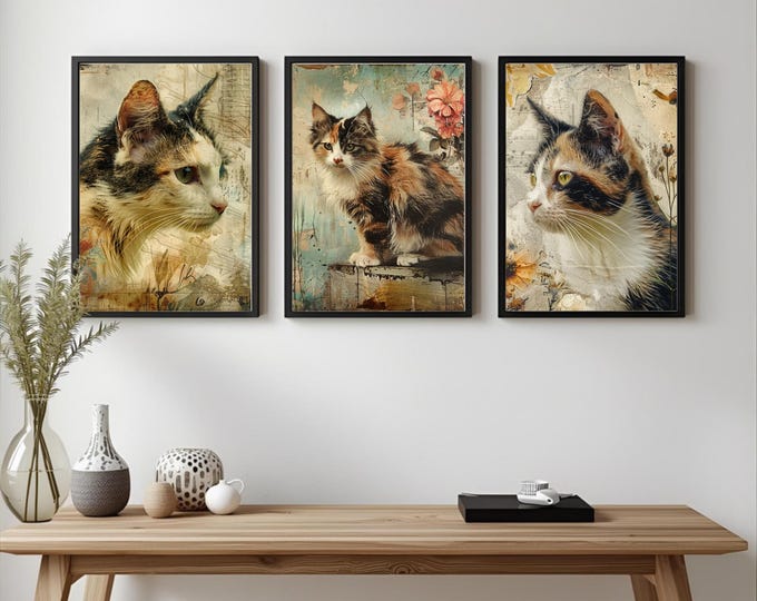 Tabby Cats Set of 3 Wall Poster Prints Kitchen - Bathroom - Bedroom