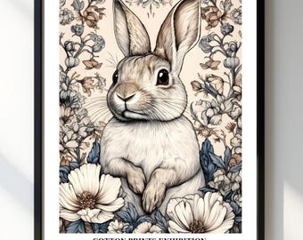 William Morris Rabbit  Print, Exhibition Art, Woodland Artwork, Bunny Rabbit, Animal Nature Wildlife,