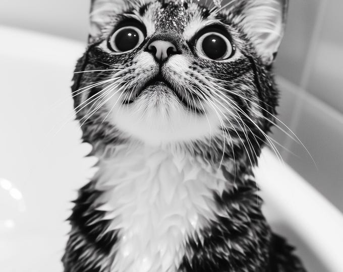 Fun Cat Taking a Soak in the Bath Print, Bathroom Wall Art