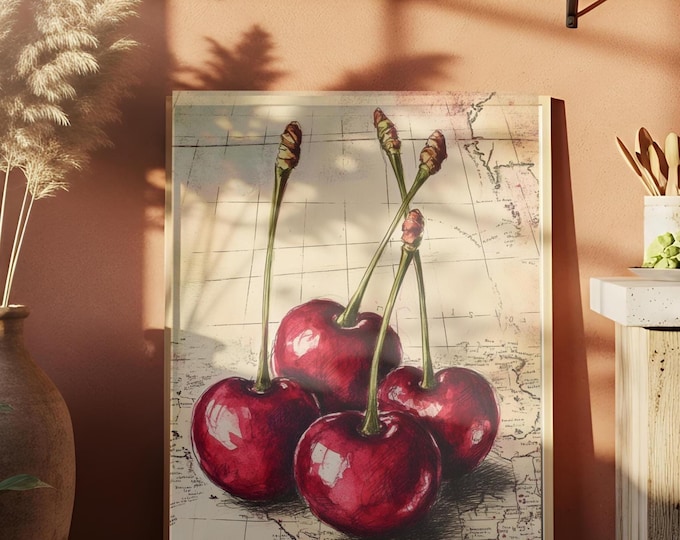 Red Cherry | Wall Art Print | Kitchen Art | Bar | Large Prints,