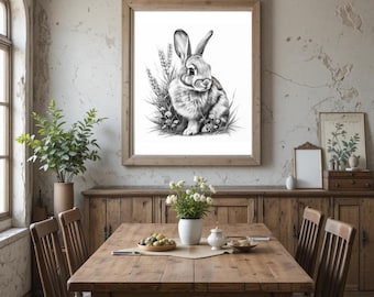 Bunny Rabbit Wall Art Poster Prints for Kitchen, Bedroom, Bathroom