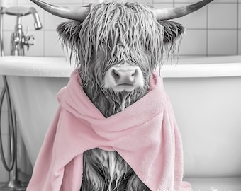 Funny Highland Cow Bathroom Print, Toilet Wall Art