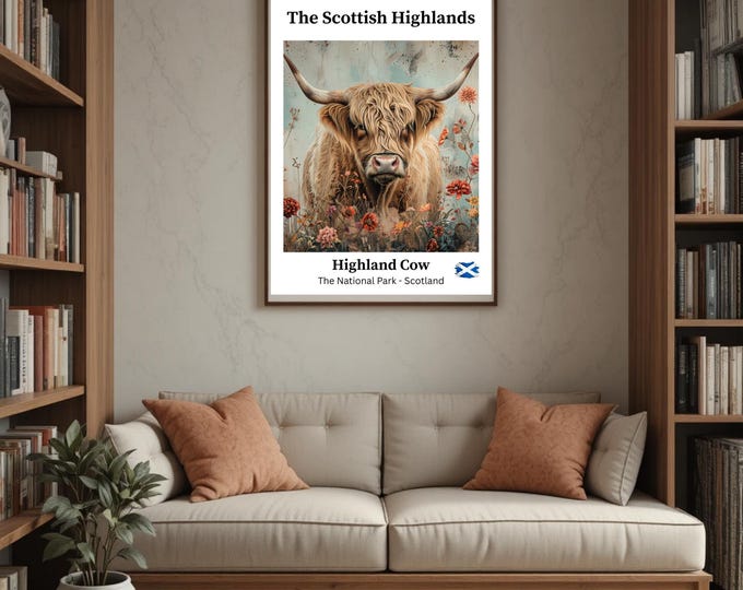 Highland Cow Print, Kitchen, Dining Room, Bedroom, UNFRAMED PRINT