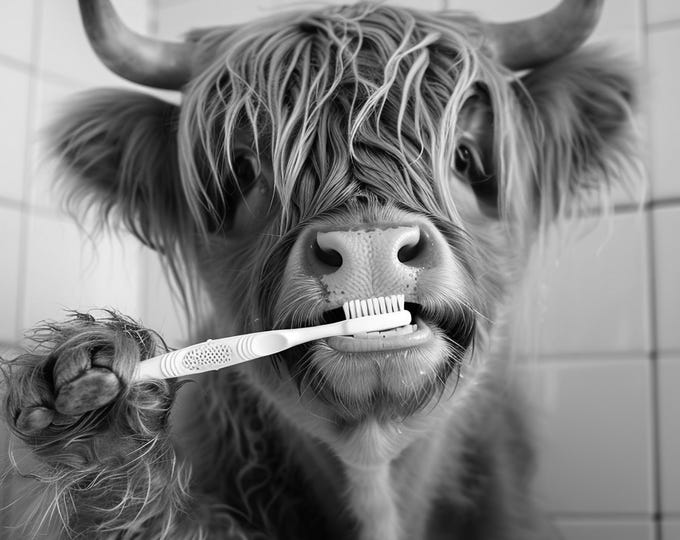 Highland Cow Bathroom Print, Funny Animal Photo Art