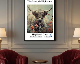 Highland Cow Print, Kitchen, Dining Room, Bedroom, UNFRAMED PRINT