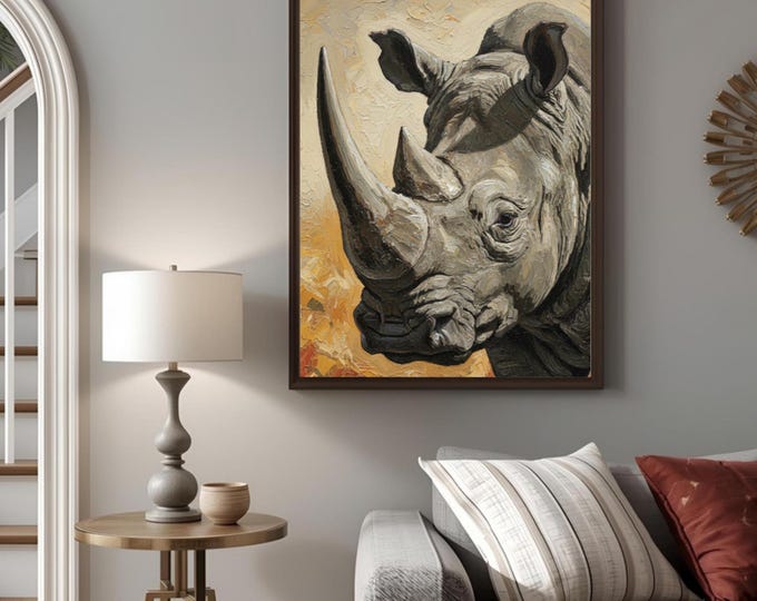 Rhino Watercolour Painting Wall Art Print