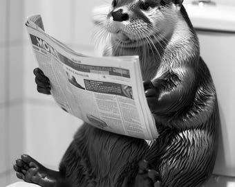 Funny Otter Newspaper Print, Bathroom Wall Art, A4/A3
