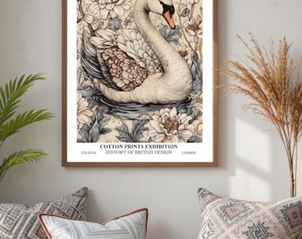 William Morris Swan Print, Exhibition Art, River Artwork, Large Poster, Animal Nature Wildlife,