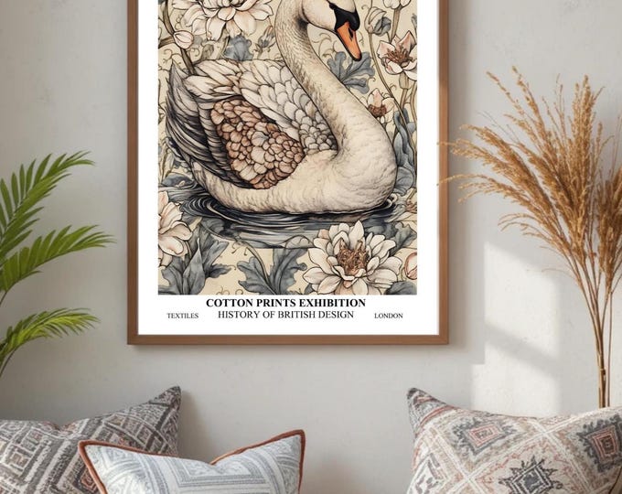 William Morris Swan Print, Exhibition Art, River Artwork, Large Poster, Animal Nature Wildlife,