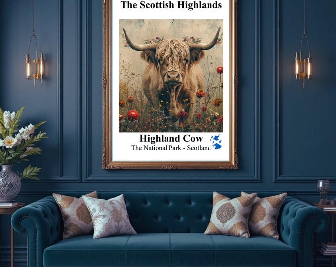 Highland Cow Print, Kitchen, Dining Room, Bedroom, UNFRAMED PRINT
