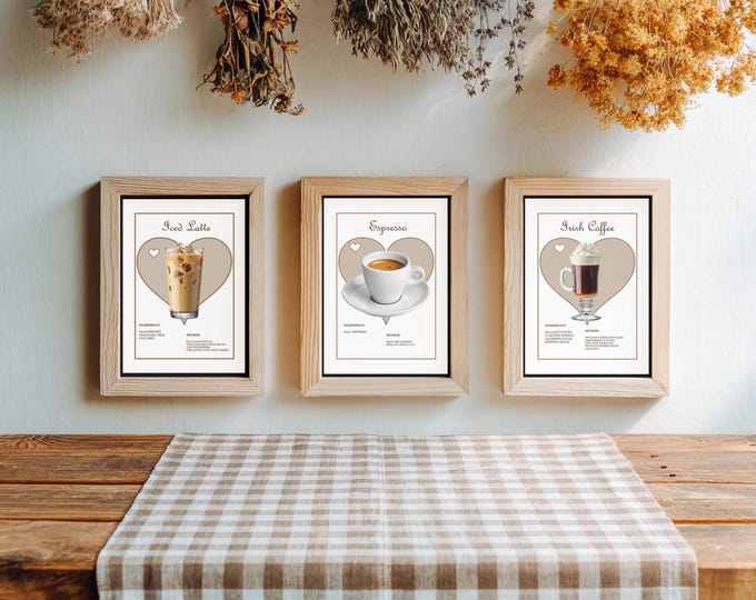 Set of 3 Coffee Recipe Cards Kitchen - Bar Wall Prints