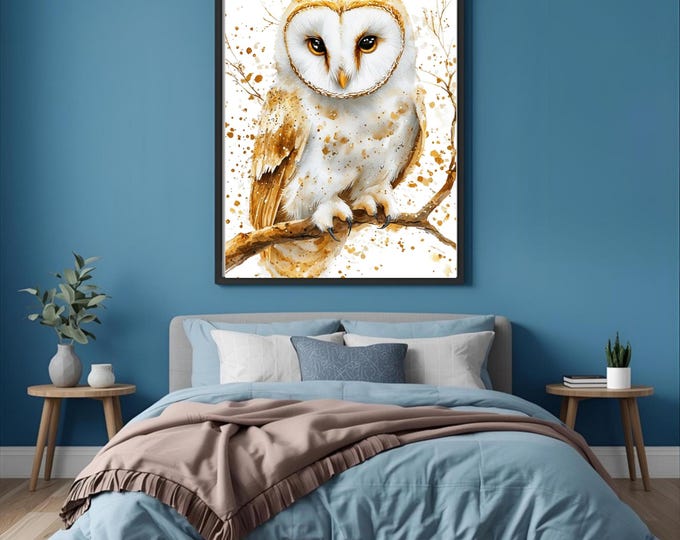 Snow Owl Watercolour Painting Wall Art Print