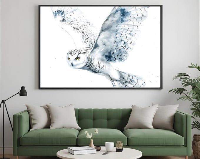Snow Owl Watercolour Painting Wall Art Print