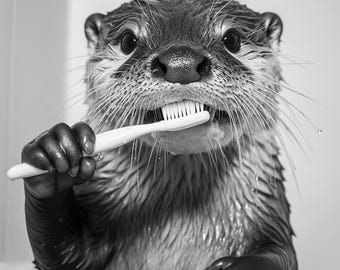 Funny Otter Bathroom Print, Animal Wall Art (A4/A3)