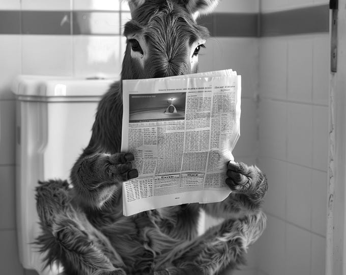 Funny Donkey Bathroom Print, Quirky Toilet Wall Art