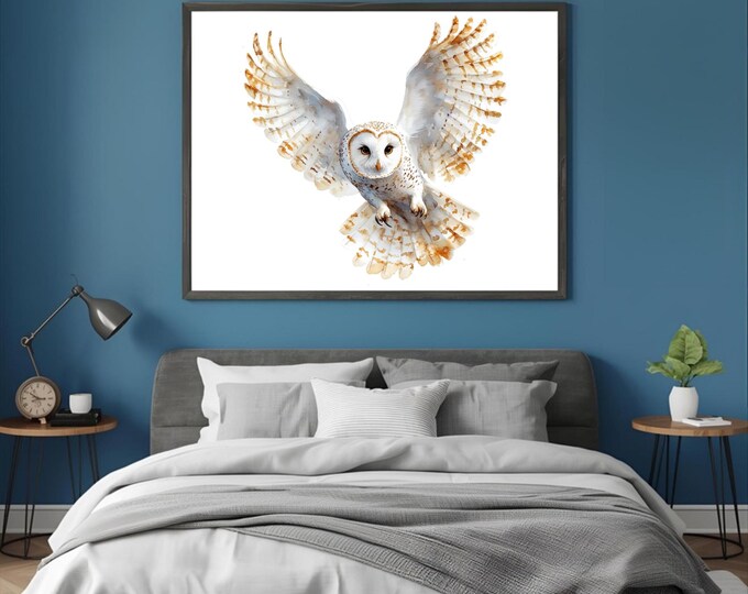Snow Owl Watercolour Poster Wall Art Print