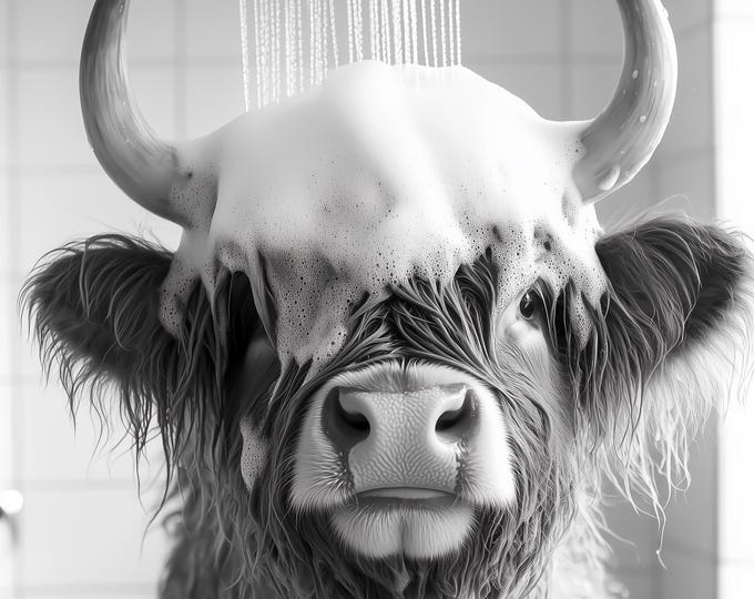 Highland Cow Shower Print, Funny Bathroom Wall Art