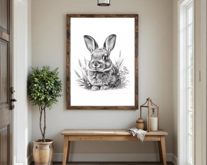 Bunny Rabbit Wall Art Poster Prints for Kitchen, Bedroom, Bathroom, Whimsical Art